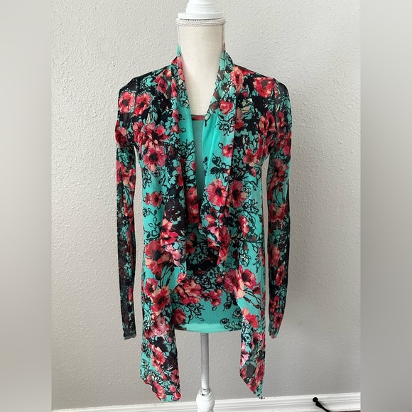 Fuzzi Stretch Gauze Open Cardigan Top New 2 pc Size S-M - Picture 1 of 8